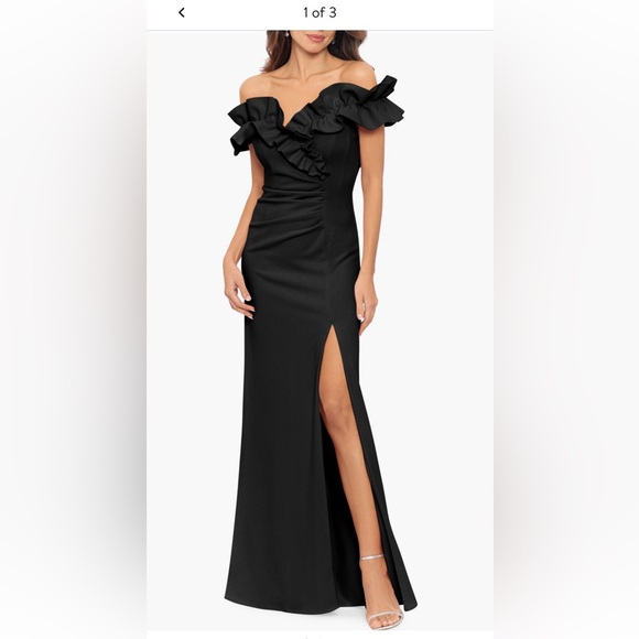 Xscape Black One Shoulder Gown for Weddings